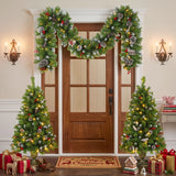 Pre Lit Artificial Christmas Tree Set With LED Lights, 3 Piece Garland And Entrance Trees, Warm Lighting, Indoor Use Only - Green