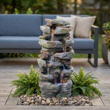 Rock Waterfall Outdoor Fountain With LED Lights - Gray