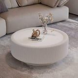 Round Fluted Coffee Table, Base & Hidden Storage - Snow White