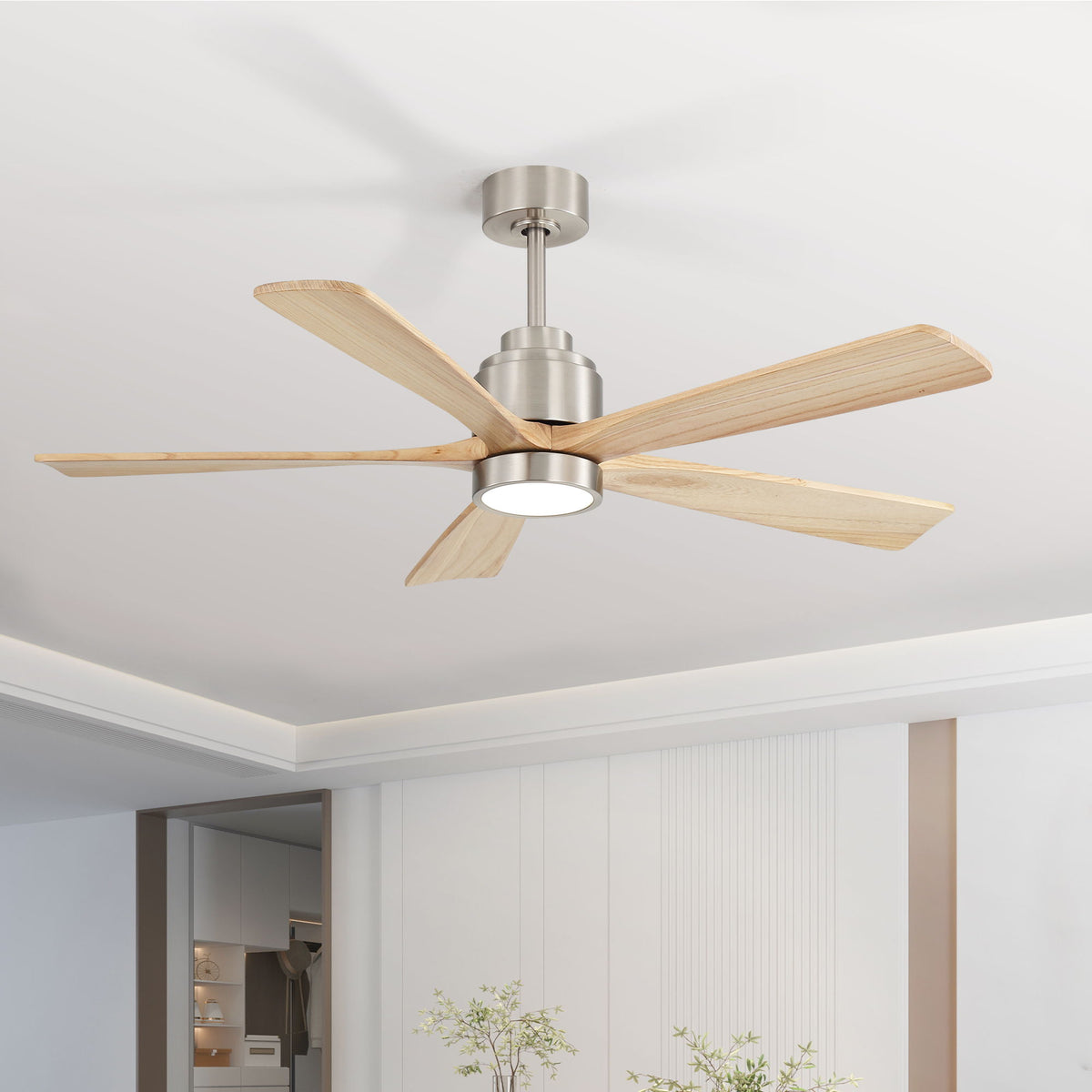 52" Ceiling Fan With Remote Control, Dimmable 3 Color Temperature LED Light, Quiet Reversible DC Motor