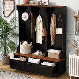 Hall Tree With Bench And Shoe Storage, 3 Large Drawers, Open Storage Shelves & Hooks