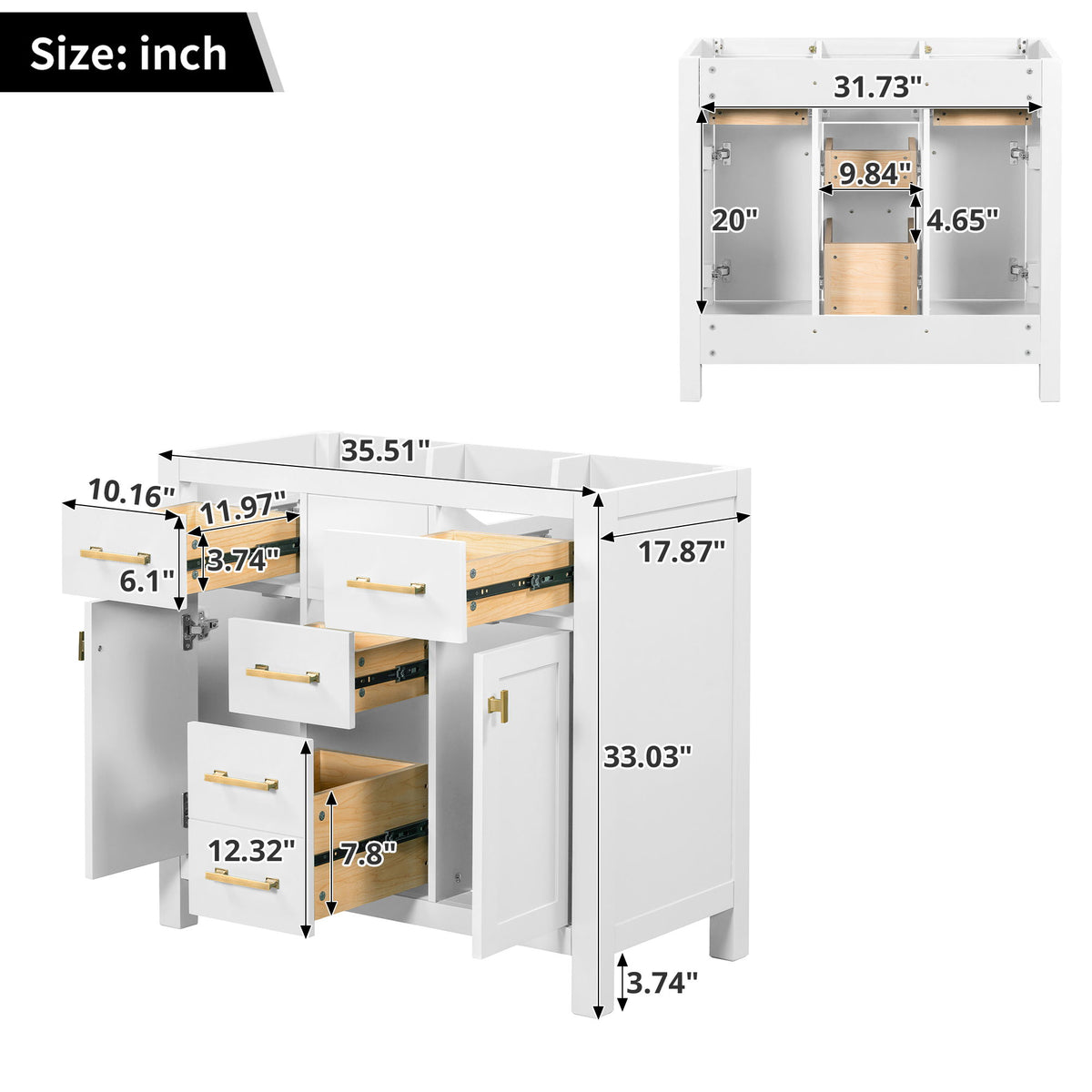 Freestanding Bathroom Vanity With 4 Drawers & 2 Cabinets, Frame Storage Cabinet Only