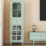 Curio Cabinet, Freestanding Vintage Display Storage Cabinet, Adjustable Shelves - Green