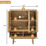 Sideboard Buffet Cabinet With Grille Slat Design With 3 Doors And Adjustable Shelves