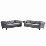 Chesterfield Upholstery Fabric Sofa With Roll Armrest & Nailhead, Mid Century Modern 3 And 3 Seater Couch