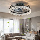 Ceiling Fan With Light, Flower Caged Ceiling Fan With Remote, LED Low Profile Ceiling Light - Matte Black