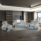 Electra - 3 Piece Power Reclining Sofa, Loveseat And Recliner Set With Power Headrests, Massage And LED Lighting