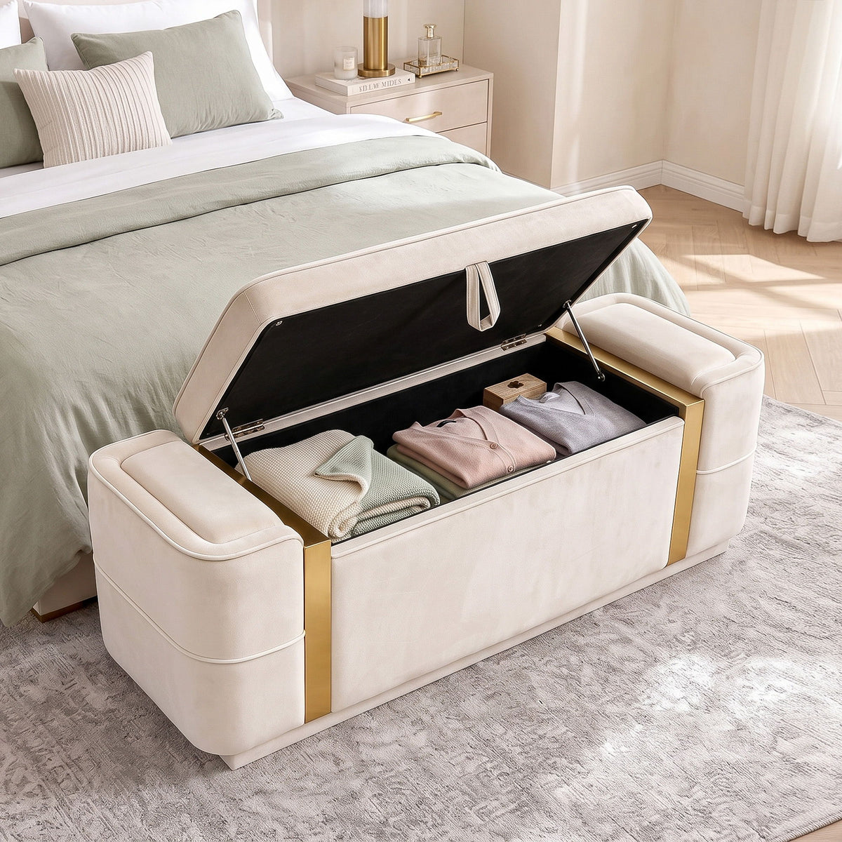 Storage Bench Upholstered Ottoman Bed End Bench With Lift Top Storage