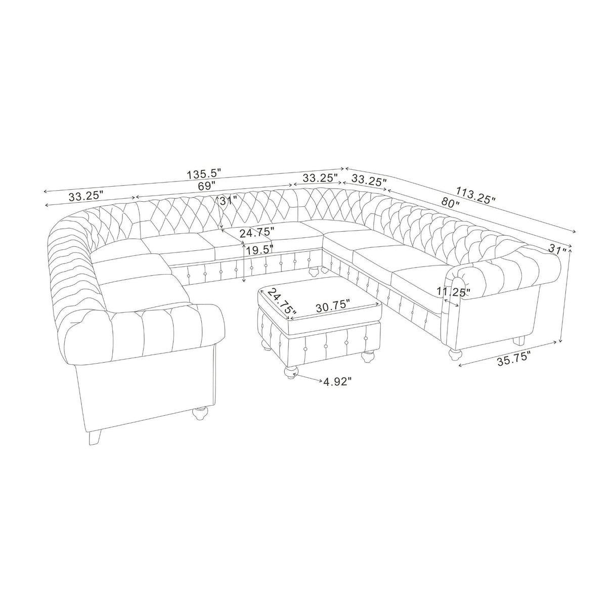 Chesterfield Vintage Style U - Shape Sectional