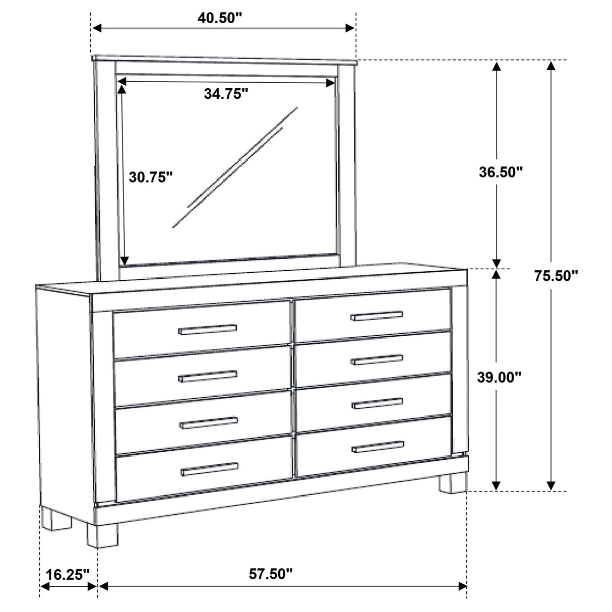 Bren - 8 Drawer Dresser With Mirror - Rustic Brown