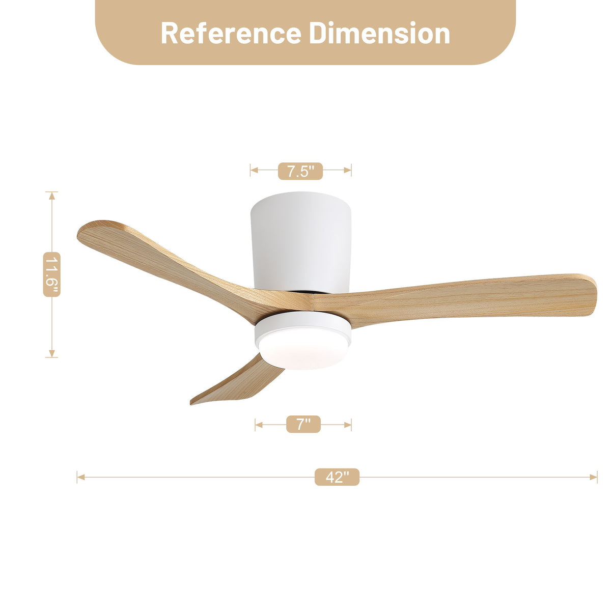 42" Ceiling Fan With DC Motor, Dimmable LED Light, Timer & Memory