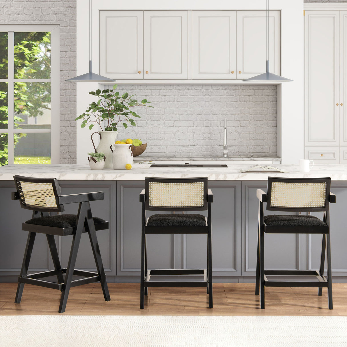 Milan - Modern Webbing Back Stool With Arms (Set of 3)