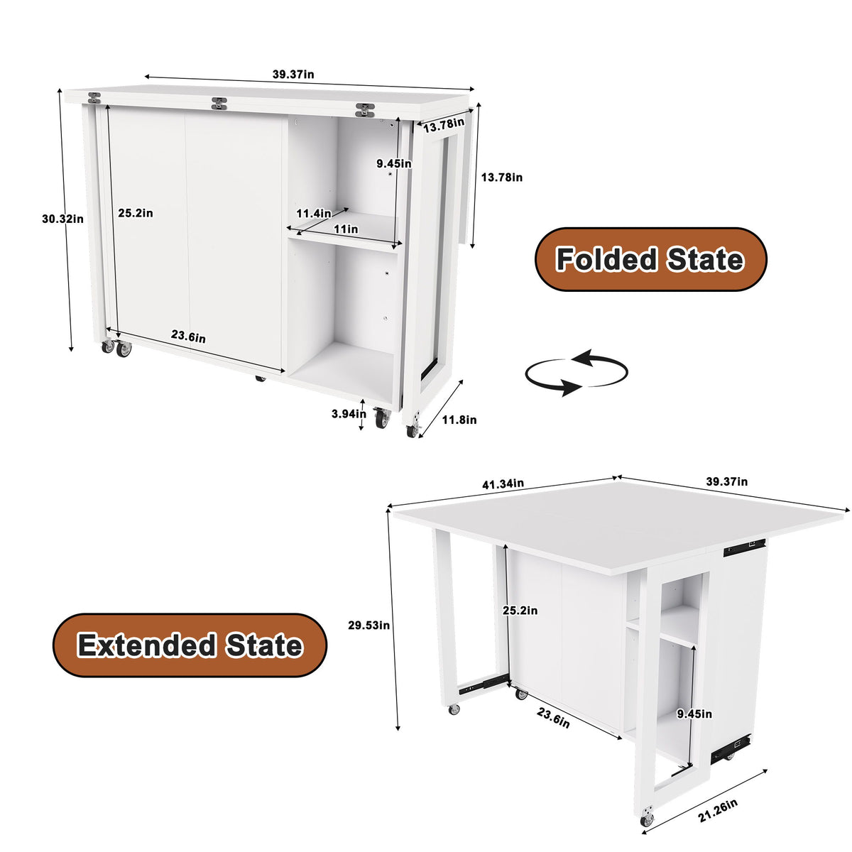 3 In 1 Foldable Side Table With 4 Storage Shelves