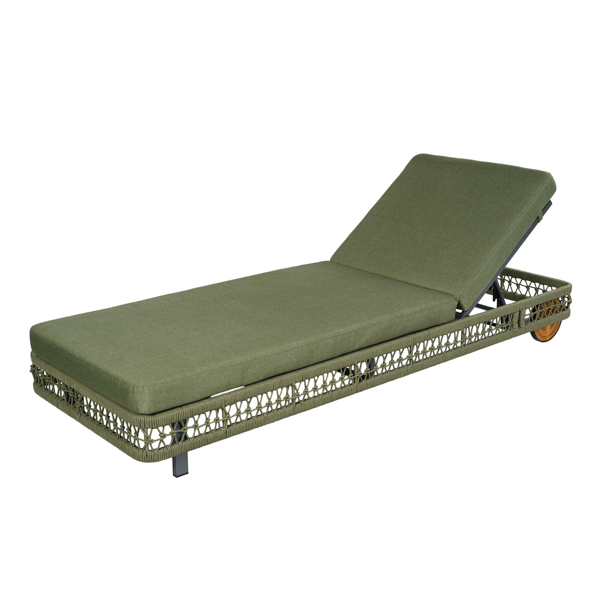 Outdoor Chaise Lounge With Wheels, 5 Position Adjustable Backrest