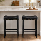Bar Stool With Brass Nailhead Trim (Set of 2) - Black