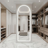 65" X 21" Arched LED Full Length Mirror, Wall Mounted Lighted Full Body Mirror With Frosted Edge Lighting, 3 Color Temperatures & Stepless Dimming - Silver