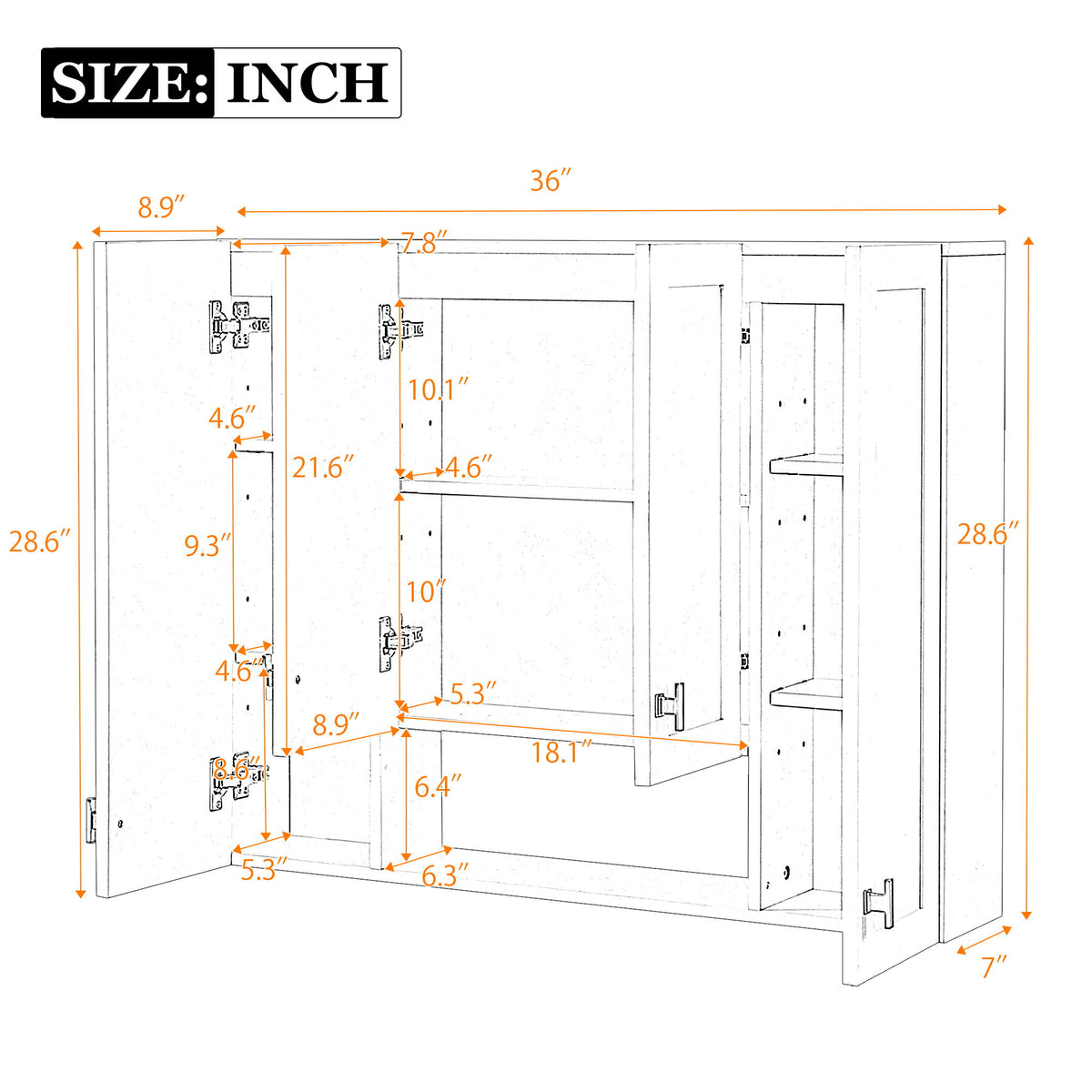 30" Bathroom Cabinet With 5 Adjustable Shelves, Wall Mounted Medicine Cabinet - White