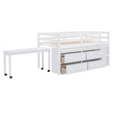 Loft Bed With Retractable Writing Desk And 4 Drawers, With Lateral Portable Desk And Shelves