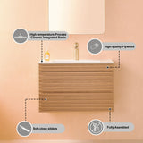Wall Mounted & Floating Single Vanity With Ceramic Sink - Natural Walnut