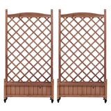 Raised Garden Bed With Trellis 2 Pack, Outdoor Planter Box & Plant Stand With Climbing Racks - Brown