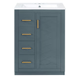 Bathroom Vanity With Integrated Sink, Rectangular Cabinet With 1 Door And 3 Drawers