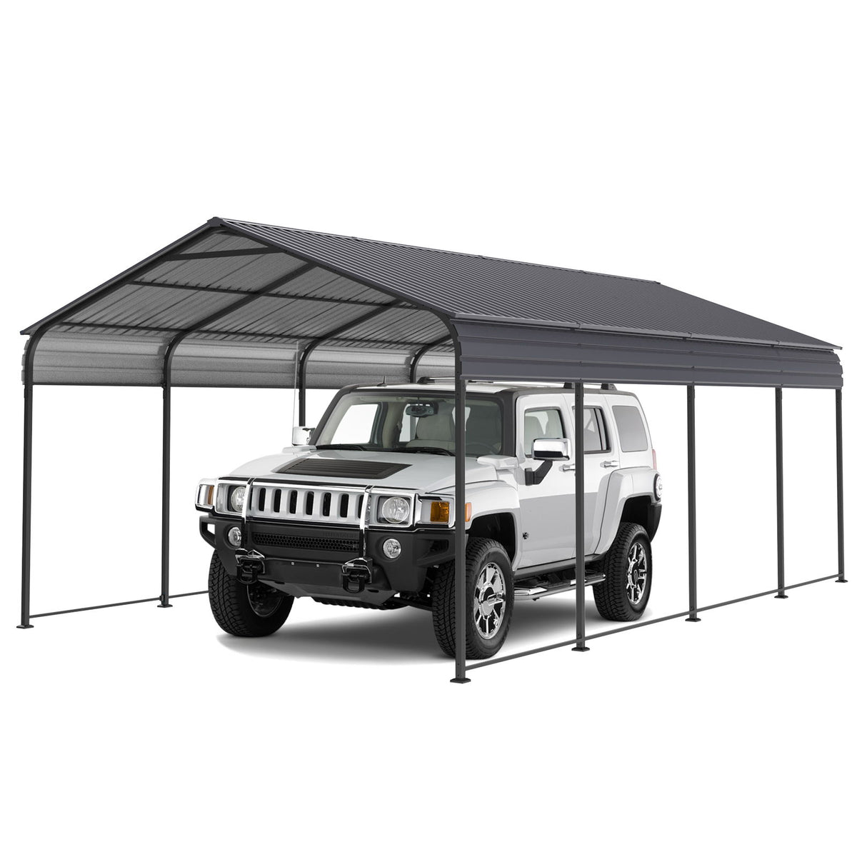 Metal Carport 12 X 20 Ft Heavy Duty With Galvanized Steel Roof Metal Garage Canopy With Galvanized Steel Roof & Frame Car Tent Outdoor Storage Shed For Car Boats And Truck - Alabaster / Dark Gray