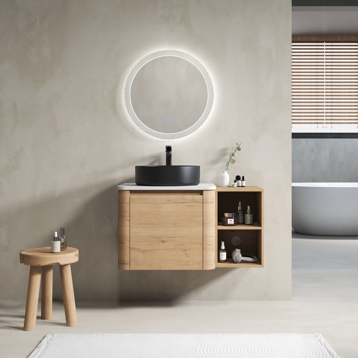 Wall Mounted Bathroom Vanity With Art Sink, 1 Storage Shelf, 2 Soft Close Doors