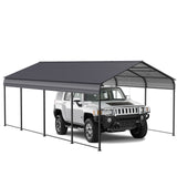 Metal Carport 12 X 20 Ft Heavy Duty With Galvanized Steel Roof Metal Garage Canopy With Galvanized Steel Roof & Frame Car Tent Outdoor Storage Shed For Car Boats And Truck - Alabaster / Dark Gray