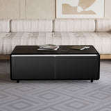 Modern Smart Coffee Table With Built-In Fridge, tooth Speaker, Wireless Charging Module, Touch Control Panel, Power Socket, USB Interface, Outlet Protection, Atmosphere Light