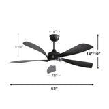 52" Ceiling Fan With 3 Color Dimmable LED Light, 5 Blades, Remote Control, Reversible DC Motor