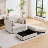 Oversized Deep Seat Accent Chair With Matching Storage Ottoman & Throw Pillows