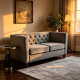 Button Tufted Loveseat, 2 Seater With Square Arm Couch For Living Room