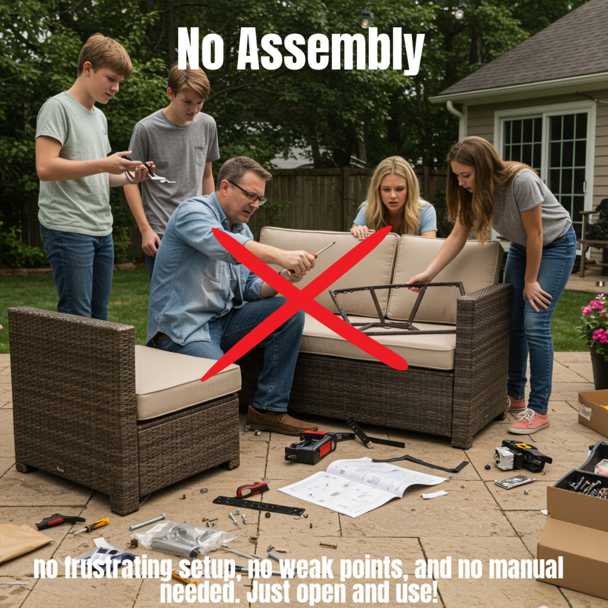Outdoor Seating Group For 7 With Cushions - Gray Mix