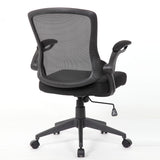 Office Chair & Mid Back Design, Adjustable Height And Foldable Armrests - Black