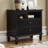 Nightstand With Charging Station, 2 Drawer Bedside Table - Black