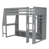 Gaming Loft Bed With Desk, Multi Storage Shelves, LED Lighting, And Hanging Clothes Rack