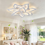 32" Flower Ceiling Fan With LED Dimmable Light, Low Profile Flush Mount Fan With Remote Control, 6 Speeds
