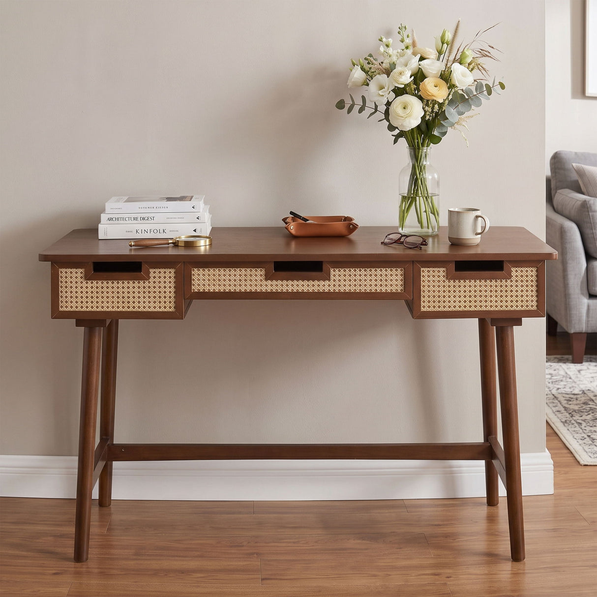 Writing Desk With 3 Drawers For Living Room