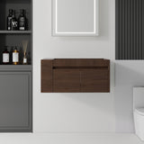 Floating Bathroom Vanity Cabinet, Soft Close Double Drawers, Open Side Storage, Wall Mounted, Cabinet Only