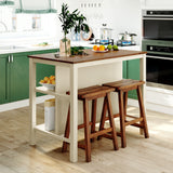 Rustic 3 Piece Stationary Kitchen Island Set With 2 Seatings, With 2 Open Shelves