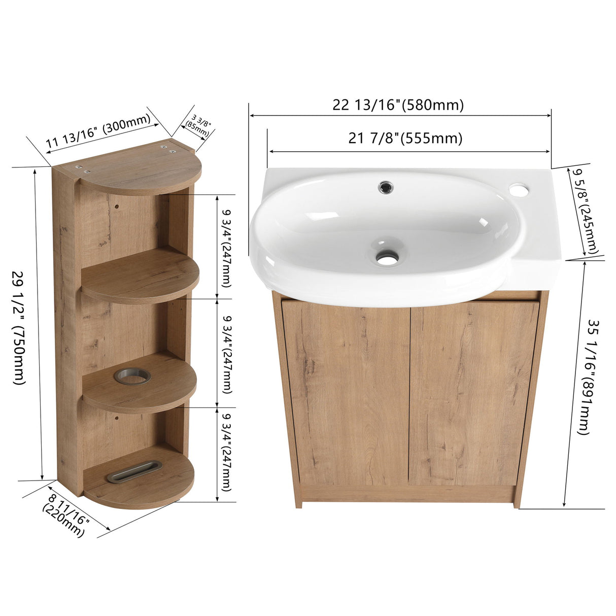 Freestanding Bathroom Vanity With Sink And Storage Rack, Soft Close Doors Base With Basin
