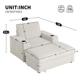 Oversized Chaise Lounge Indoor Rabbit Fur Sofa Bed With Storage Ottoman And Armrests Cup Holders With Deep Seat
