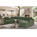 U - Shape Sectional Pull Out Bed With Console, Storage, And USB Charging