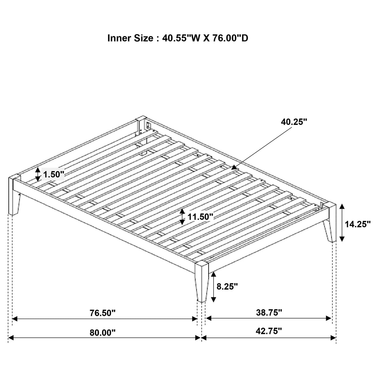 Queen Platform Bed With Tapered Legs - Brown