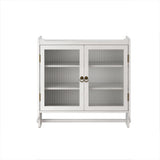 Vintage Double Door Wall Cabinet With Three Tiers Storage And Towel Rack - White Washed