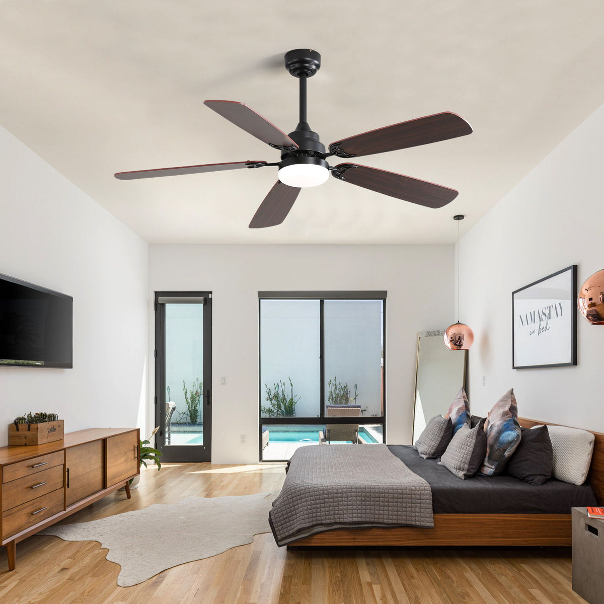 52" Ceiling Fan With LED Light, 6 Speed DC Motor, Remote Control - Matte Black