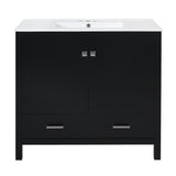 Bathroom Vanity With Sink, Soft Close Doors, Double Shelves & Divided Drawer