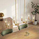 Willow - 8 Lights Island With Clear Ribbed Pendant Lamp Satin - Antique Brass / Clear / Gold
