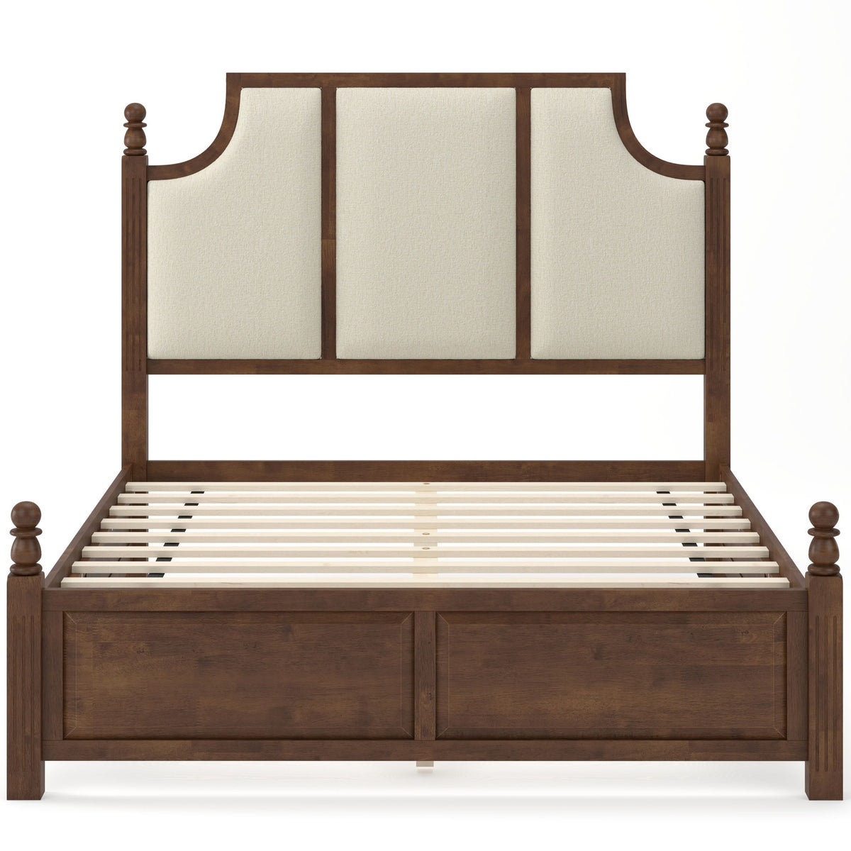 Farmhouse Platform Bed Frame & Tall Upholstered Headboard
