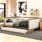 Full Size Daybed With Trundle And Nailhead Decoration - Wood